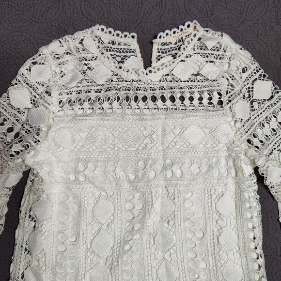 Ellison Crochet Blouse Top Bell Sleeves  Boho Cottagecore Off White Ivory Small - Picture 3 of 11